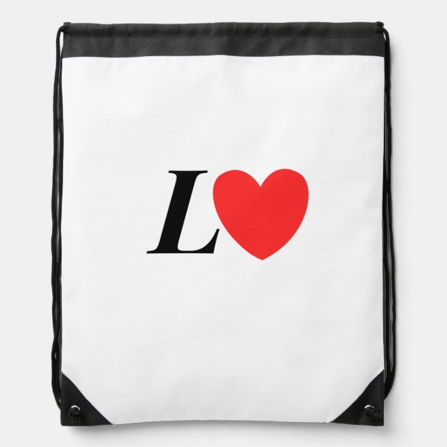 Letter L Heart - Valentine Initial Love Design Drawstring Bag (Front)