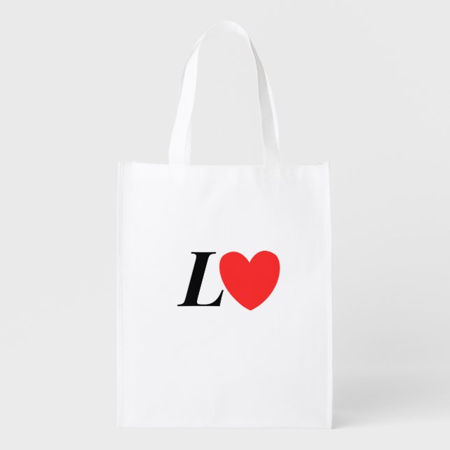 Letter L Heart - Valentine Initial Love Design Grocery Bag (Front)