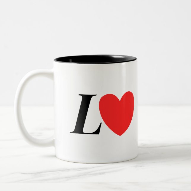 Letter L Heart - Valentine Initial Love Design Two-Tone Coffee Mug (Left)