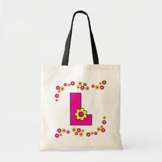 Letter L in Flores Pink Monogram Tote Bag