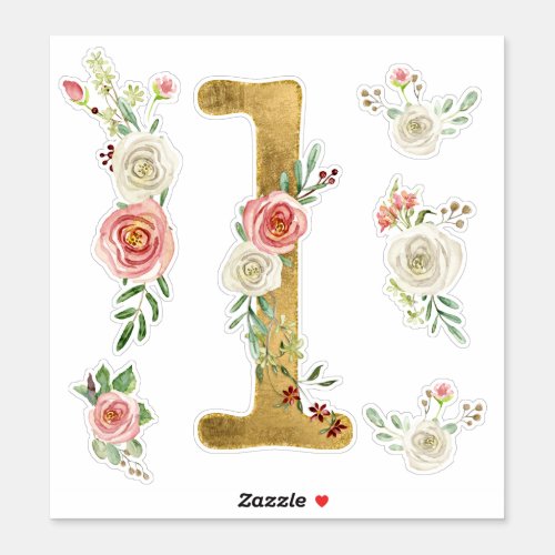 Letter L Initial Blush Pink Rose Floral Watercolor Sticker