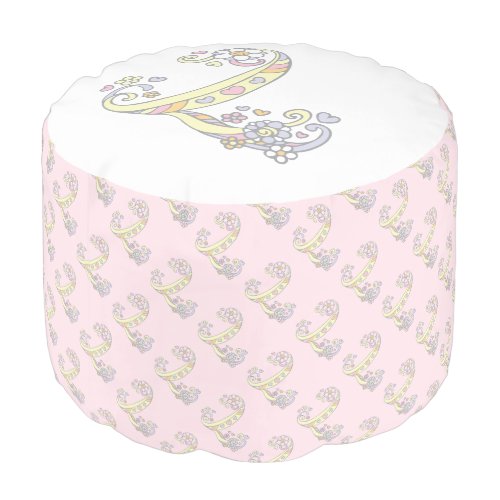 Letter L initial letter hearts pink white pouf