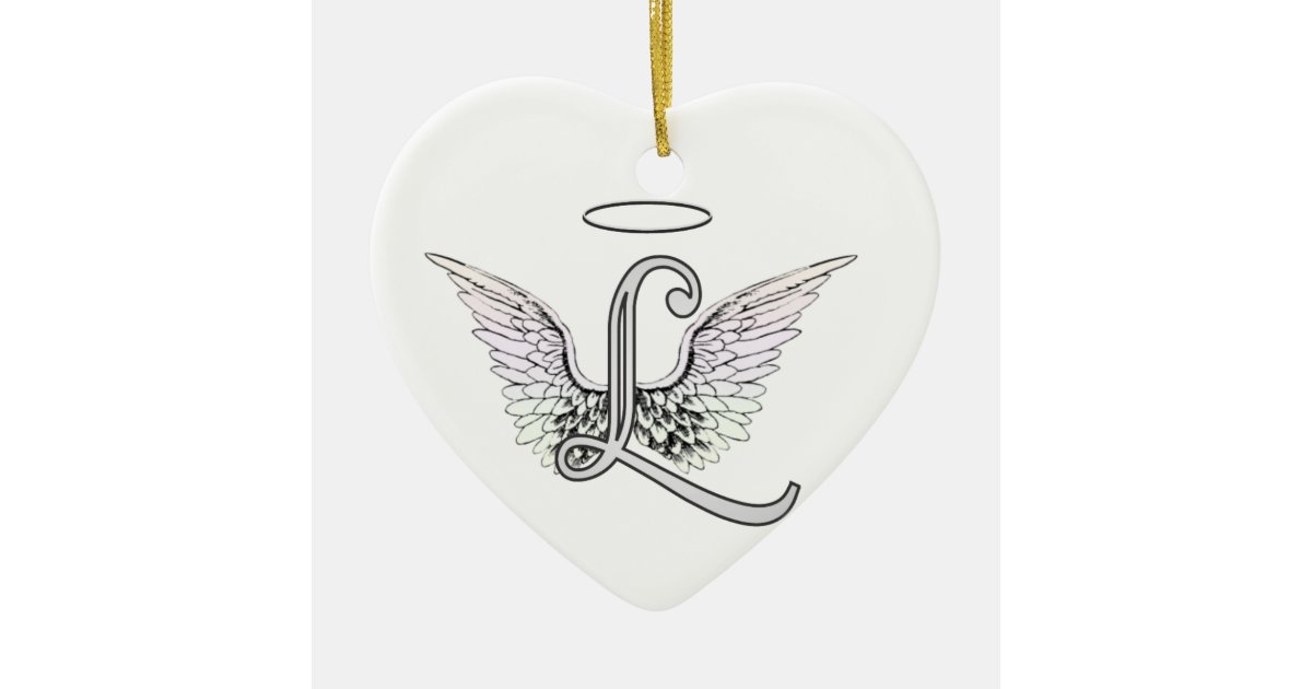 Letter L Initial Monogram With Angel Wings Halo Ceramic Ornament Zazzle Com
