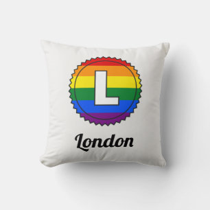 Letter L Initial & Name Gay Pride Rainbow Monogram Throw Pillow