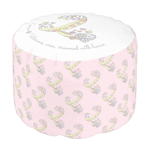 Letter L letter name meaning pink white pouf