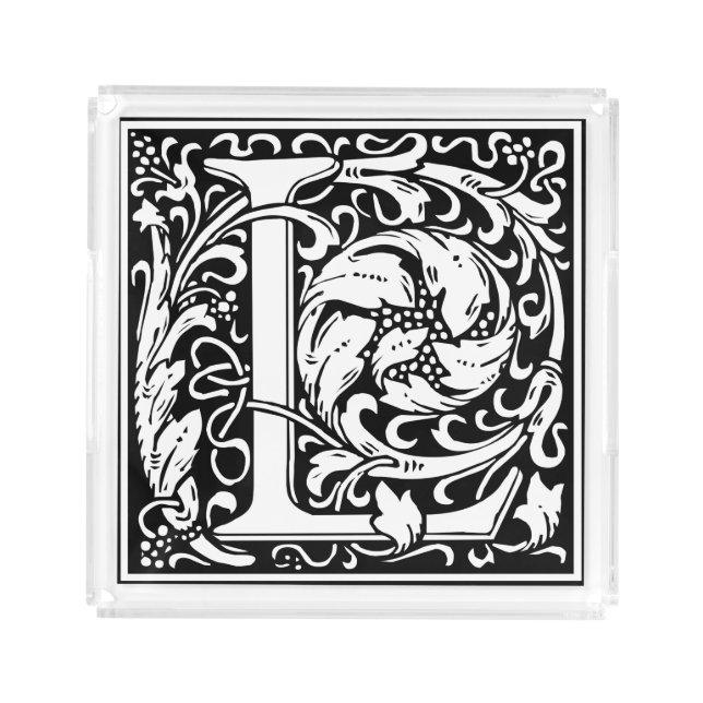 Letter L Medieval Monogram Art Nouveau Acrylic Tray (Front)