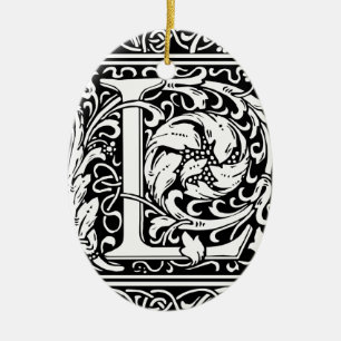 Letter L Medieval Monogram Art Nouveau Ceramic Ornament