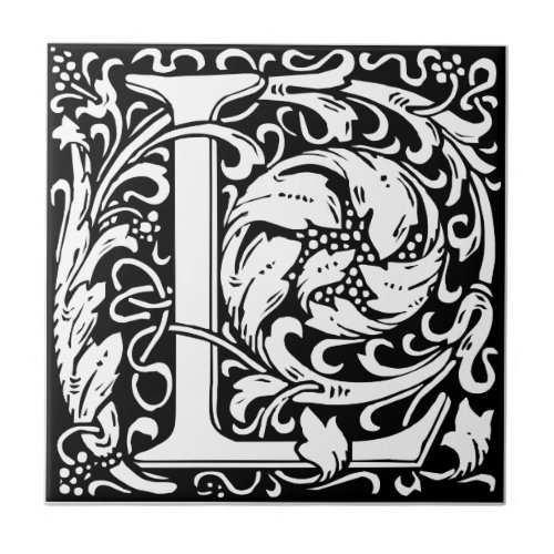 Letter L Medieval Monogram Art Nouveau Ceramic Tile