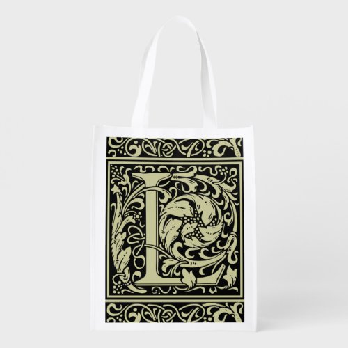 Letter L Medieval Monogram Art Nouveau Grocery Bag