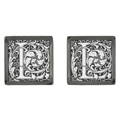 Letter L Medieval Monogram Art Nouveau Gunmetal Finish Cufflinks