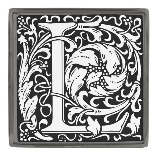 Letter L Medieval Monogram Art Nouveau Gunmetal Finish Lapel Pin