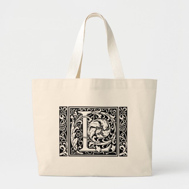 Letter L Medieval Monogram Art Nouveau Large Tote Bag (Front)