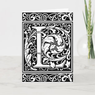 Letter L Medieval Monogram Art Nouveau Note Card