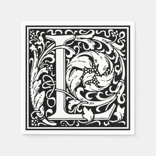Letter L Medieval Monogram Art Nouveau Paper Napkins