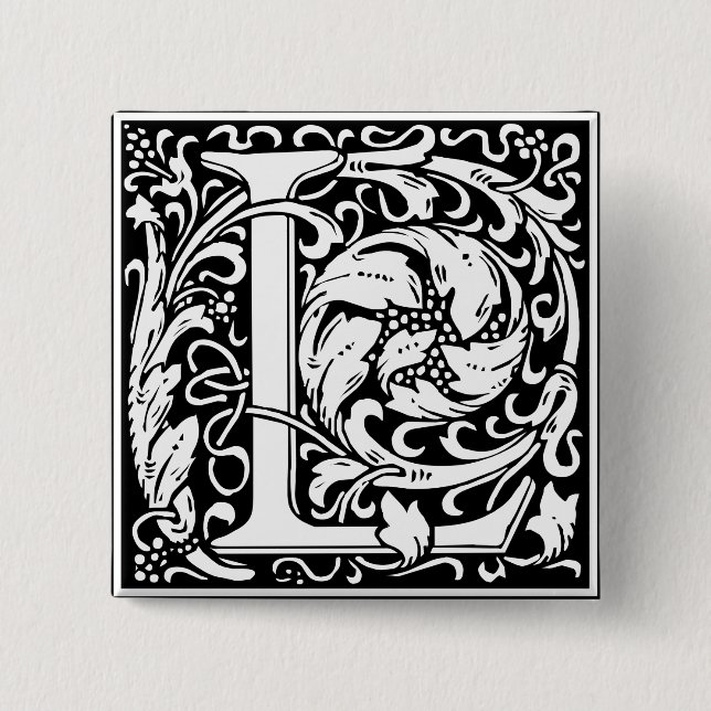 Letter L Medieval Monogram Art Nouveau Pinback Button (Front)