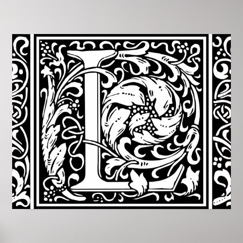 Letter L Medieval Monogram Art Nouveau Poster