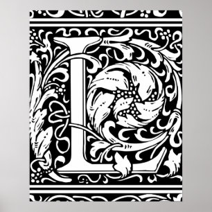 Letter L Medieval Monogram Art Nouveau Poster