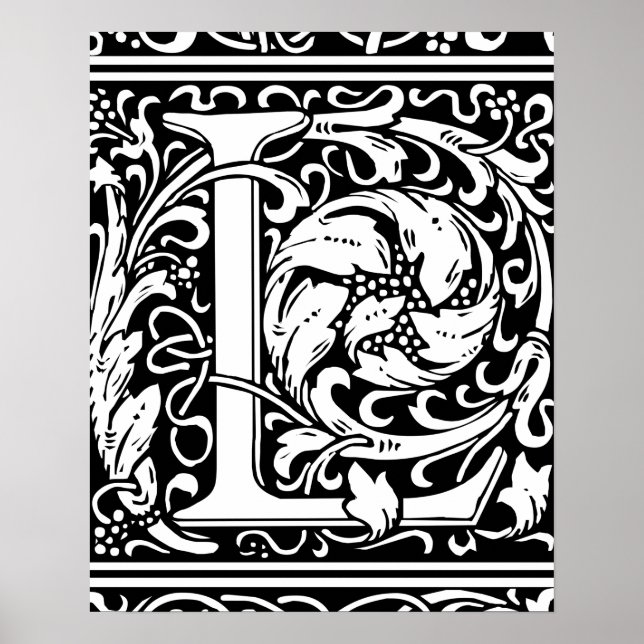 Letter L Medieval Monogram Art Nouveau Poster (Front)