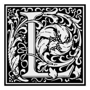 Letter L Medieval Monogram Art Nouveau Poster