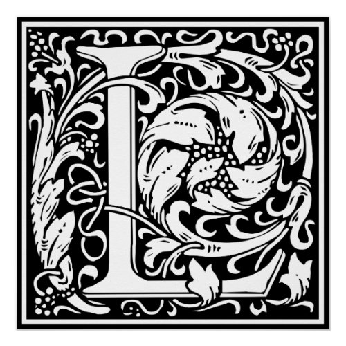 Letter L Medieval Monogram Art Nouveau Poster