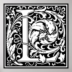 Letter L Medieval Monogram Art Nouveau Poster