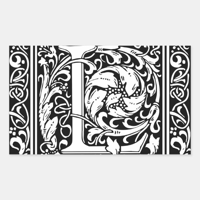 Letter L Medieval Monogram Art Nouveau Rectangular Sticker (Front)