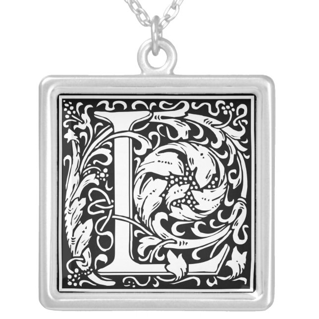Letter L Medieval Monogram Art Nouveau Silver Plated Necklace (Front)