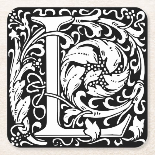 Letter L Medieval Monogram Art Nouveau Square Paper Coaster