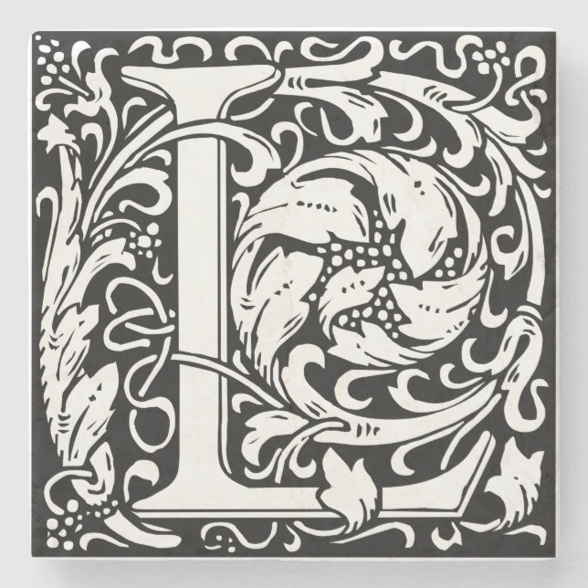 Letter L Medieval Monogram Art Nouveau Stone Coaster (Front)