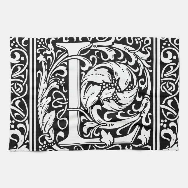 Letter L Medieval Monogram Art Nouveau Towel (Horizontal)