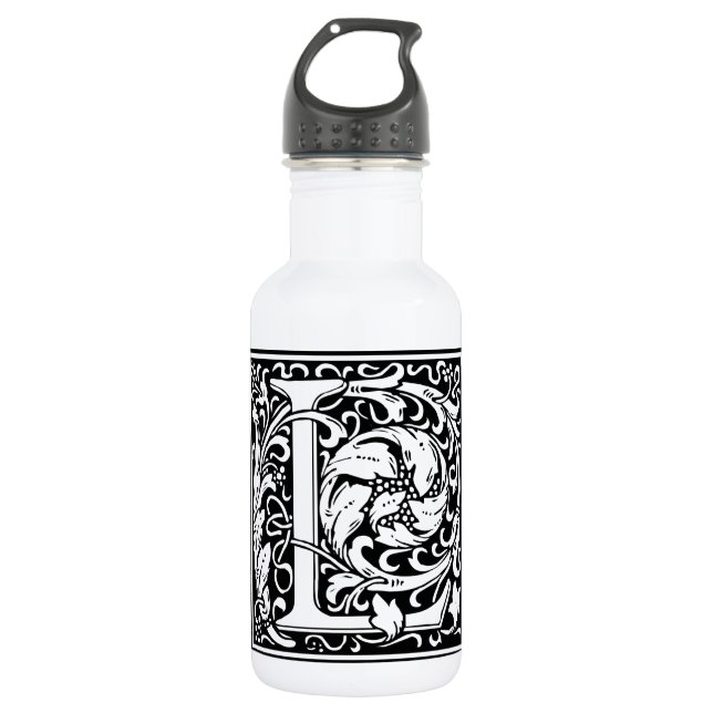 Letter L Medieval Monogram Art Nouveau Water Bottle (Front)