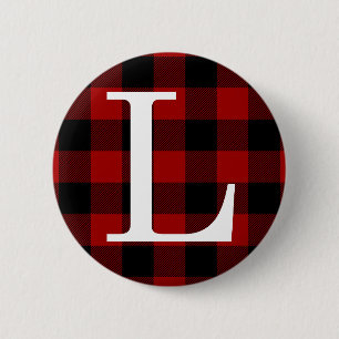 Letter L Monogram First Name Buffalo Plaid Pattern Button