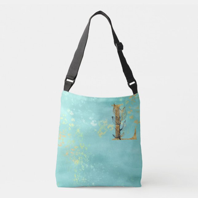 *~* Letter L Monogram Gold Glitter Turquoise Blue Crossbody Bag (Front)