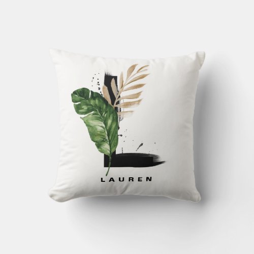 Letter L Monogram Palm Leaves Tropical Throw Pillow