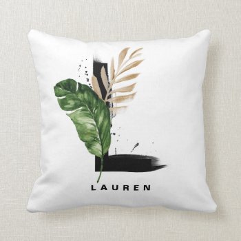 Letter L Monogram Palm Leaves Tropical Throw Pillow by KeikoPrints at Zazzle