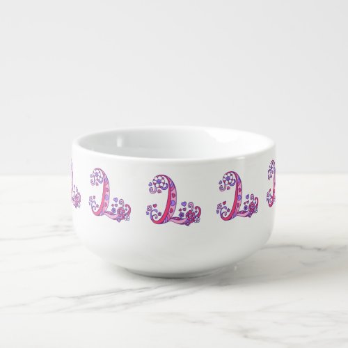 Letter L monogram pink purple art soup bowl mug