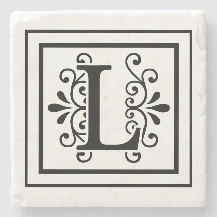 Set of 8 3dRose CST_154335_2 Initial Letter L Personal Monogrammed Fancy Black and White Typography Personalized Soft Coasters