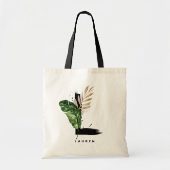 Letter L Monogram | Tropical Leaves Bridesmaid Tote Bag by KeikoPrints at Zazzle