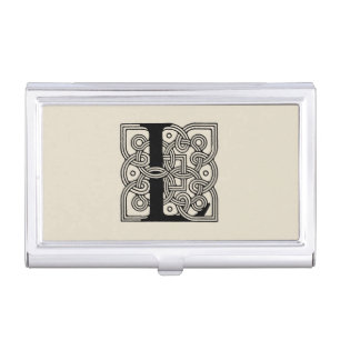 Letter L Monogram Vintage Celtic Knot Print Business Card Case