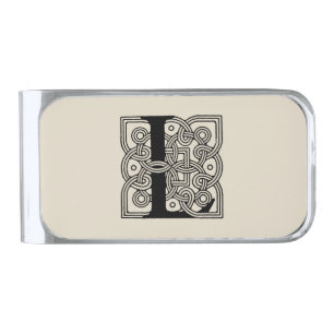 Letter L Monogram Vintage Celtic Knot Print Silver Finish Money Clip