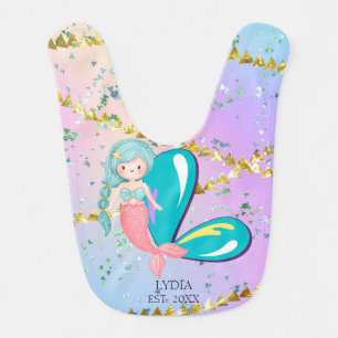 Letter L Monogram Watercolor Cute Mermaid Nursery Baby Bib