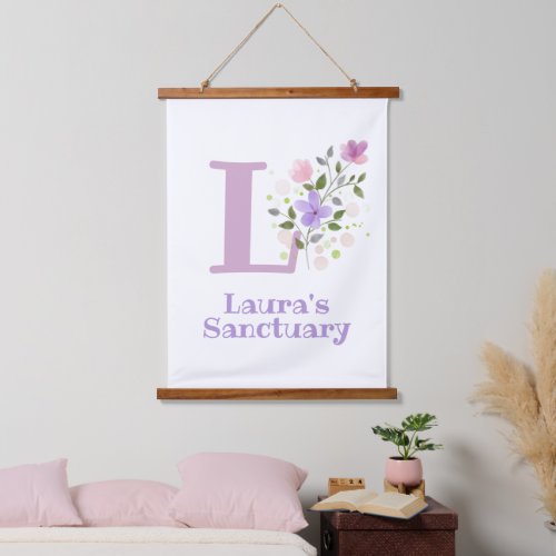 Letter L plus First Name with a Floral Design Hanging Tapestry