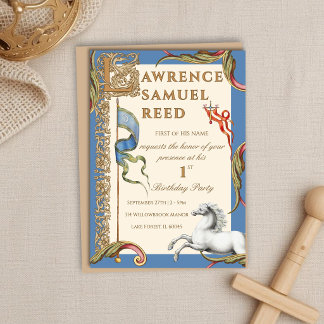 Letter L Royal Medieval 1st Birthday Invitation