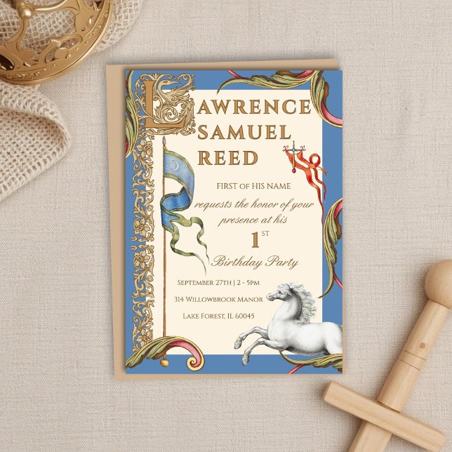 Letter L Royal Medieval 1st Birthday Invitation (Creator Uploaded)