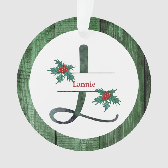 *~* Letter L  Rustic Christmas PHOTO Wood AP44 Ornament (Front)