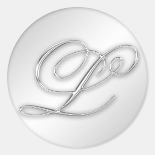 Letter L script initial faux silver monogram favor Classic Round Sticker
