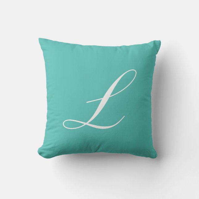 Letter L Turquoise Monogram Pillow (Front)