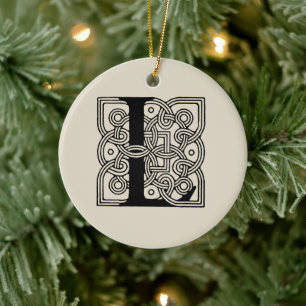 Letter L Vintage Celtic Knot Monogram Ceramic Ornament