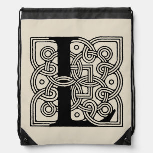 Letter L Vintage Celtic Knot Monogram Drawstring Bag