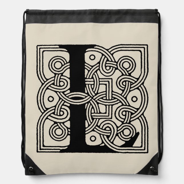 Letter L Vintage Celtic Knot Monogram Drawstring Bag (Front)
